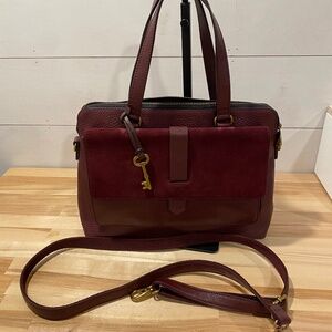 Fossil Kinley Leather Satchel Burgundy